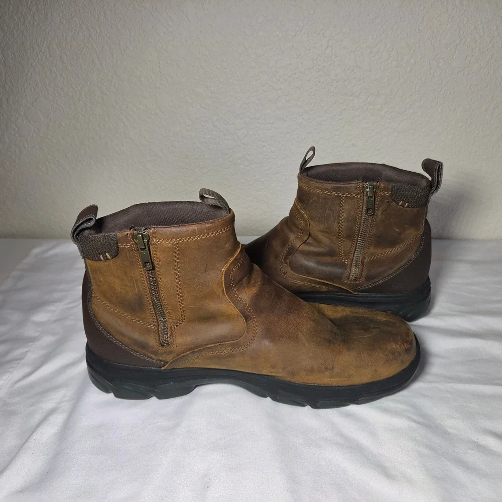 Skechers Mens Relaxed Fit Leather Side Zip Ankle Boots Brown Distressed S1613